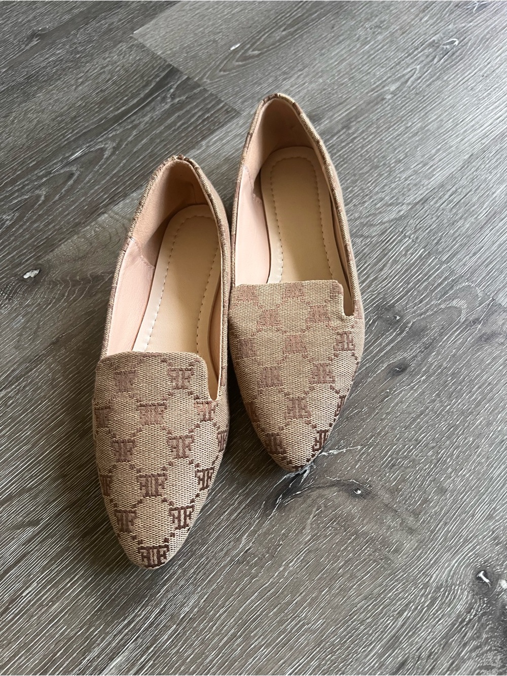 Women's Beige Patterned Slip-On Flats